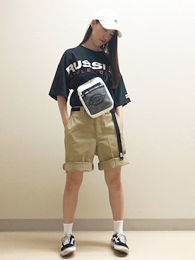 「RUSSELL（ラッセル）のアイテム」を使った、Right-on 店舗スタッフさん（レディース・159cm）の夏コーディネート