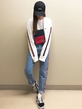 「THRASHER（スラッシャー）のアイテム（帽子）」を使った、Right-on 店舗スタッフさん（レディース・159cm）の夏コーディネート