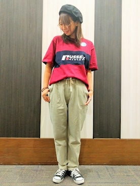 「RUSSELL（ラッセル）のアイテム」を使った、Right-on 店舗スタッフさん（レディース・157cm）の夏コーディネート