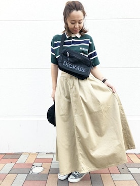 「ラガーシャツ」｜「アイテム（帽子）」を使った、Right-on 店舗スタッフさん（レディース・163cm）の夏コーディネート