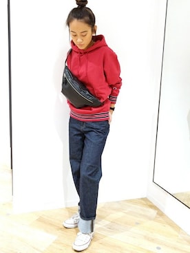 「ストレートデニム」｜Right-on 店舗スタッフさん（レディース・159cm）の夏コーディネート