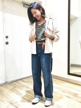 「ボーダー×デニム」｜Right-on 店舗スタッフさん（レディース・156cm）の秋コーディネート