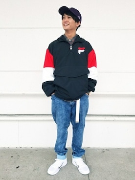 「FILA」｜Right-on 店舗スタッフさん（メンズ・165cm）の秋コーディネート