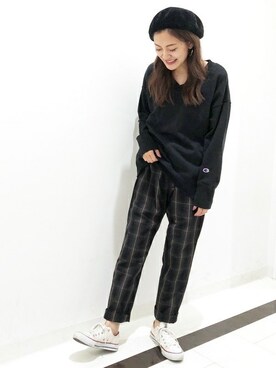 「Right-on（ライトオン）のアイテム（ハンチング/ベレー帽）」を使った、Right-on 店舗スタッフさん（レディース・158cm）の秋コーディネート