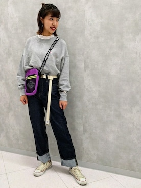 「Lee（リー）のアイテム（ファッション雑貨）」を使った、Right-on 店舗スタッフさん（レディース・160cm）の秋コーディネート