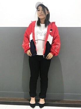 「FILA（フィラ）のアイテム（帽子）」を使った、Right-on 店舗スタッフさん（レディース・153cm）の秋コーディネート