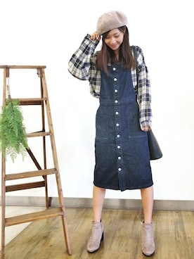 「Right-on（ライトオン）のアイテム（ハンチング/ベレー帽）」を使った、Right-on 店舗スタッフさん（レディース・155cm）の秋コーディネート