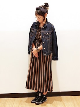 「Right-on（ライトオン）のアイテム（ワンピース/ドレス）」を使った、Right-on 店舗スタッフさん（レディース・153cm）の秋コーディネート