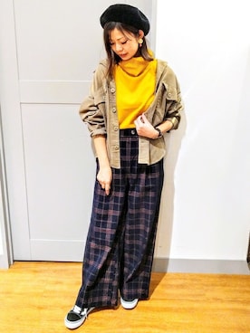 「Right-on（ライトオン）のアイテム（ハンチング/ベレー帽）」を使った、Right-on 店舗スタッフさん（レディース・155cm）の秋コーディネート
