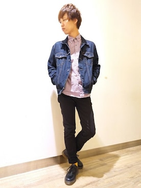 「Levi's」｜「アイテム（デニムジャケット）」を使った、Right-on 店舗スタッフさん（メンズ・170cm）の秋コーディネート