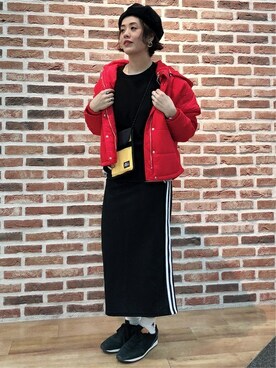 「ライン入りスカート」｜Right-on 店舗スタッフさん（レディース・166cm）の秋コーディネート