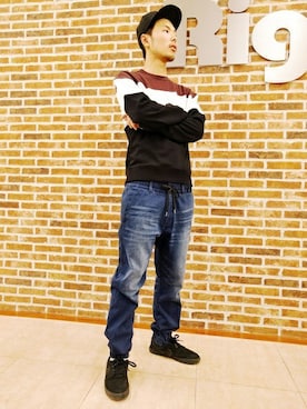 「モコモコ素材」｜Right-on 店舗スタッフさん（メンズ・180cm）の秋コーディネート