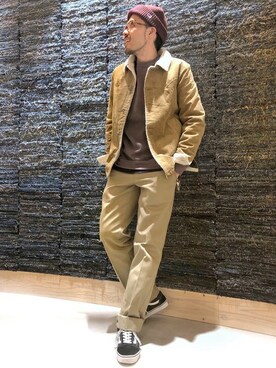 「FRUIT OF THE LOOM（フルーツオブザルーム）のアイテム（スウェット）」を使った、Right-on 店舗スタッフさん（メンズ・168cm）の秋コーディネート