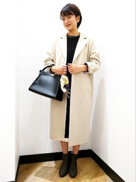 「BACK NUMBER（バックナンバー）のアイテム（チェスターコート）」を使った、Right-on 店舗スタッフさん（レディース・165cm）の秋コーディネート