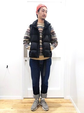 「Champion（チャンピオン）のアイテム（ニットキャップ/ビーニー）」を使った、Right-on 店舗スタッフさん（メンズ・180cm）の秋コーディネート