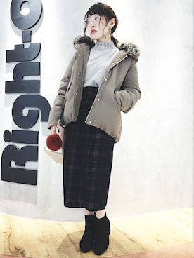 「BACK NUMBER（バックナンバー）のアイテム（ダウンジャケット/コート）」を使った、Right-on 店舗スタッフさん（レディース・153cm）の秋コーディネート