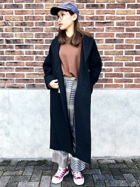 「BACK NUMBER（バックナンバー）のアイテム（チェスターコート）」を使った、Right-on 店舗スタッフさん（レディース・158cm）の秋コーディネート