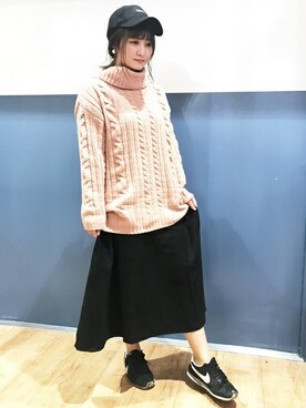 「ロングニット」｜「アイテム（ワンピース/ドレス）」を使った、Right-on 店舗スタッフさん（レディース・158cm）の秋コーディネート
