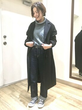 「BACK NUMBER（バックナンバー）のアイテム（チェスターコート）」を使った、Right-on 店舗スタッフさん（レディース・156cm）の秋コーディネート