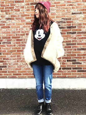 「disney」｜Right-on 店舗スタッフさん（レディース・154cm）の秋コーディネート