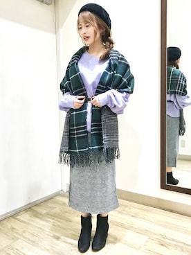 「Right-on（ライトオン）のアイテム（ハンチング/ベレー帽）」を使った、Right-on 店舗スタッフさん（レディース・154cm）の秋コーディネート