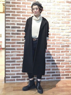「BACK NUMBER（バックナンバー）のアイテム（チェスターコート）」を使った、Right-on 店舗スタッフさん（レディース・166cm）の秋コーディネート