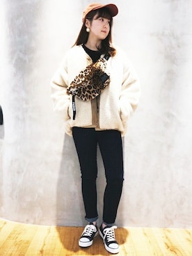 「※ALPHA（アルファ）のアイテム（ブルゾン）」を使った、Right-on 店舗スタッフさん（レディース・162cm）の秋コーディネート