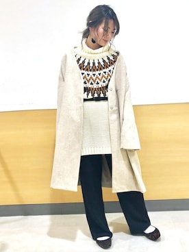 「BACK NUMBER（バックナンバー）のアイテム（ダウンジャケット/コート）」を使った、Right-on 店舗スタッフさん（レディース・155cm）の秋コーディネート