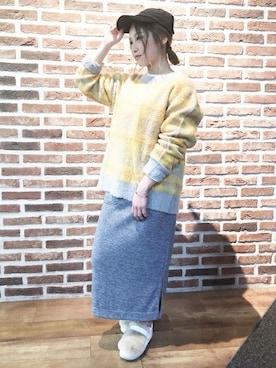 「タータンチェック」｜「アイテム（キャップ）」を使った、Right-on 店舗スタッフさん（レディース・148cm）の秋コーディネート