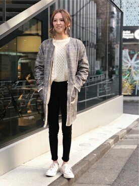 「BACK NUMBER（バックナンバー）のアイテム（ノーカラージャケット）」を使った、Right-on 店舗スタッフさん（レディース・165cm）の冬コーディネート