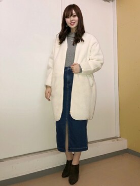 「BACK NUMBER（バックナンバー）のアイテム（ノーカラージャケット）」を使った、Right-on 店舗スタッフさん（レディース・171cm）の冬コーディネート