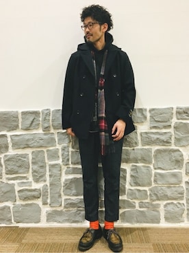 「BACK NUMBER（バックナンバー）のアイテム（ピーコート）」を使った、Right-on 店舗スタッフさん（メンズ・178cm）の冬コーディネート