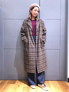 「BACK NUMBER（バックナンバー）のアイテム（チェスターコート）」を使った、Right-on 店舗スタッフさん（レディース・160cm）の冬コーディネート