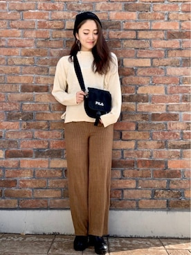 「FILA」｜Right-on 店舗スタッフさん（レディース・156cm）の冬コーディネート