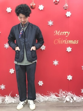 「ノーカラージャケット」｜Right-on 店舗スタッフさん（メンズ・173cm）の冬コーディネート