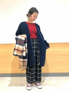 「BACK NUMBER（バックナンバー）のアイテム（ノーカラージャケット）」を使った、Right-on 店舗スタッフさん（レディース・155cm）の冬コーディネート