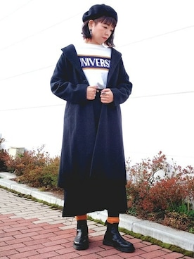 「BACK NUMBER（バックナンバー）のアイテム（チェスターコート）」を使った、Right-on 店舗スタッフさん（レディース・175cm）の冬コーディネート