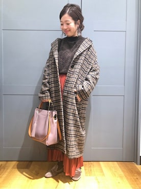 「BACK NUMBER（バックナンバー）のアイテム（チェスターコート）」を使った、Right-on 店舗スタッフさん（レディース・152cm）の冬コーディネート