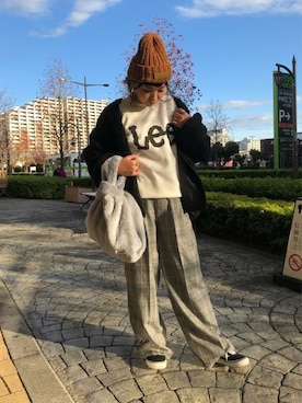 「※ALPHA（アルファ）のアイテム（ブルゾン）」を使った、Right-on 店舗スタッフさん（レディース・153cm）の冬コーディネート