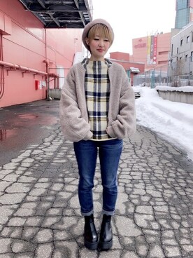 「BACK NUMBER（バックナンバー）のアイテム（ブルゾン）」を使った、Right-on 店舗スタッフさん（レディース・153cm）の冬コーディネート