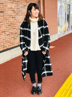 「Right-on（ライトオン）のアイテム（チェスターコート）」を使った、Right-on 店舗スタッフさん（レディース・160cm）の冬コーディネート