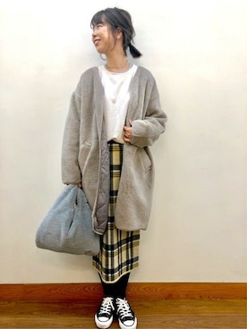 「BACK NUMBER（バックナンバー）のアイテム（ノーカラージャケット）」を使った、Right-on 店舗スタッフさん（レディース・170cm）の冬コーディネート