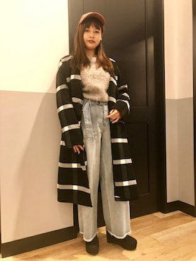 「Right-on（ライトオン）のアイテム（チェスターコート）」を使った、Right-on 店舗スタッフさん（レディース・160cm）の冬コーディネート