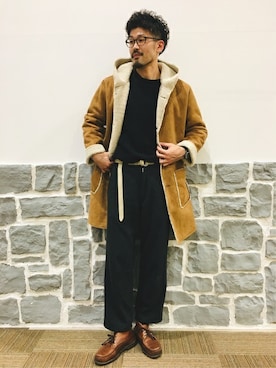 「Right-on（ライトオン）のアイテム（ムートンコート）」を使った、Right-on 店舗スタッフさん（メンズ・178cm）の冬コーディネート