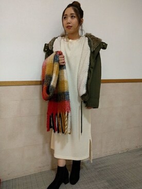 「BACK NUMBER（バックナンバー）のアイテム（モッズコート）」を使った、Right-on 店舗スタッフさん（レディース・155cm）の冬コーディネート