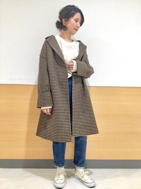 「BACK NUMBER（バックナンバー）のアイテム（チェスターコート）」を使った、Right-on 店舗スタッフさん（レディース・155cm）の冬コーディネート