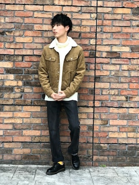 「Right-on（ライトオン）のアイテム（ニット/セーター）」を使った、Right-on 店舗スタッフさん（メンズ・174cm）の冬コーディネート