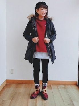 「BACK NUMBER（バックナンバー）のアイテム（ダウンジャケット/コート）」を使った、Right-on 店舗スタッフさん（レディース・175cm）の冬コーディネート