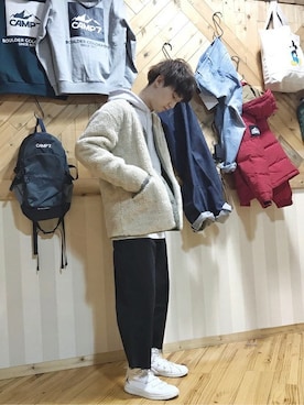 「※ALPHA（アルファ）のアイテム（ブルゾン）」を使った、Right-on 店舗スタッフさん（メンズ・173cm）の冬コーディネート