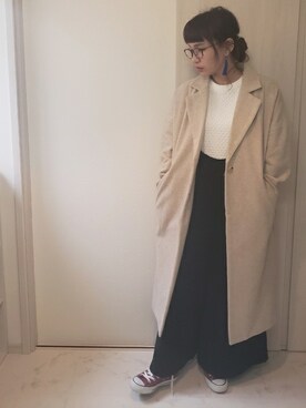 「BACK NUMBER（バックナンバー）のアイテム（チェスターコート）」を使った、Right-on 店舗スタッフさん（レディース・158cm）の冬コーディネート